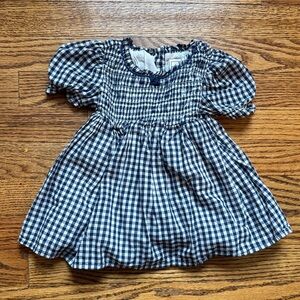 Navy and White Gingham Smocked Puff-Sleeve Kids Dress